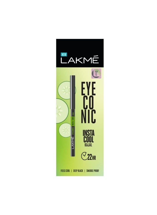 LAKME LAKMÉ Eyeconic Insta Cool Kajal, Black, Cooling Kohl Liner With Cucumber, Twist Up Pencil - Waterproof, Smudge Proof & Long Lasting Eye Makeup, Glossy, 0.35 G (Pack Of 2) - Image 4